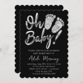 グレーシルバー足ベビーガールボーイシャワーブラック 招待状 (正面/裏面)