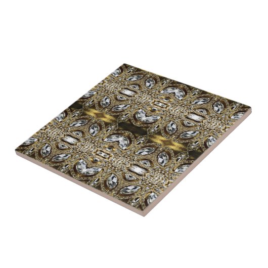 グレーシルバー金ゴールドとブラックアートデコ模様 タイル (側面)