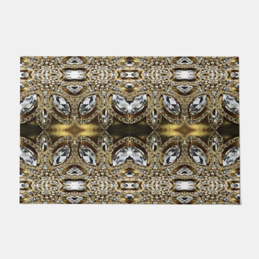 グレーシルバー金ゴールドとブラックアートデコ模様 ドアマット (正面)