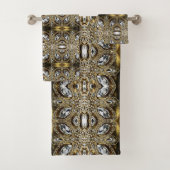 グレーシルバー金ゴールドとブラックアートデコ模様 バスタオルセット (インサイチュ)
