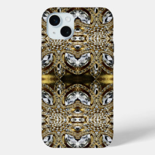 グレーシルバー金ゴールドとブラックアートデコ模様 iPhone 15 MINIケース