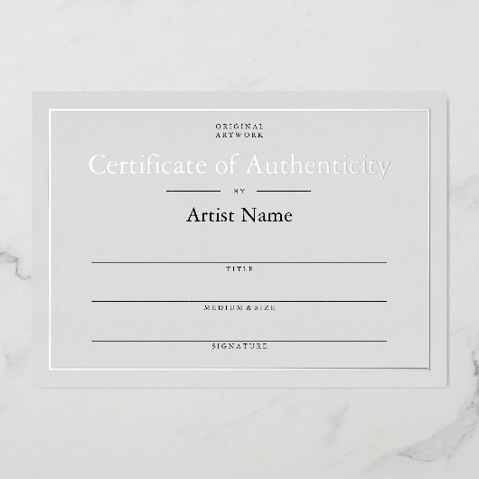 グレーシルバー・フォイルの真正性証明書 箔招待状 (正面)