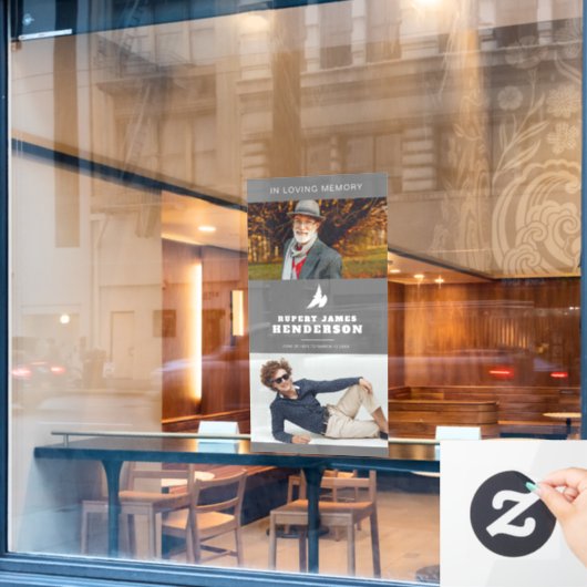 グレーシンプルと白の鳩写真テンプレート記念碑 ウィンドウサイン (カフェ窓)