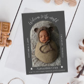 グレーシンプルのアーチフレーム写真の誕生のお知らせ 案内状