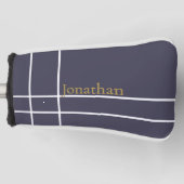 グレーシンプルブルーと金ゴールドミニマル名前をカスタムする ゴルフヘッドカバー (正面)