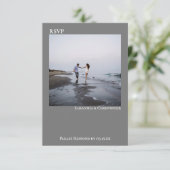 グレーシンプルモダンミニマル写真結婚ズ 出欠カード (スタンド正面)