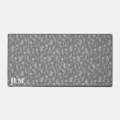 グレーシンプルモノグラム上の白い小枝 デスクマット (正面)