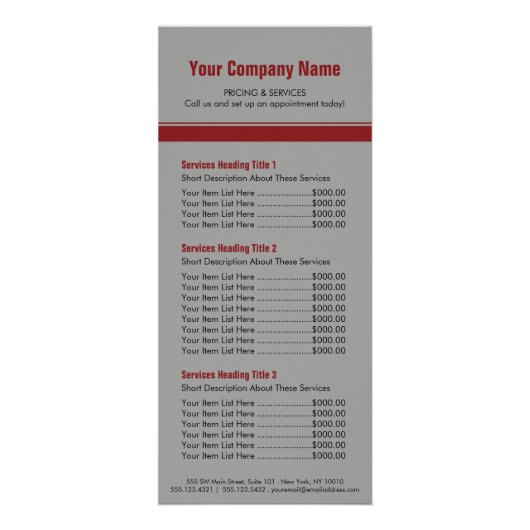 グレーシンプルレッド縁ど価格リスト3 ラックカード (正面)