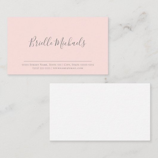 グレーシンプル手書きスクリプト付き淡い色のピンク 名刺 (正面/裏面)