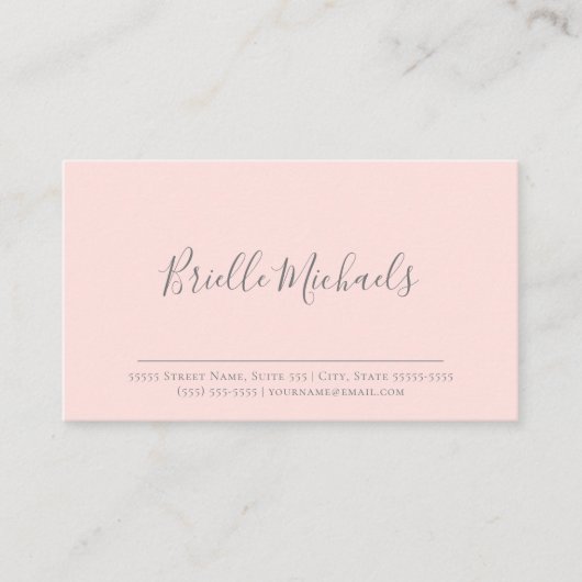 グレーシンプル手書きスクリプト付き淡い色のピンク 名刺 (正面)