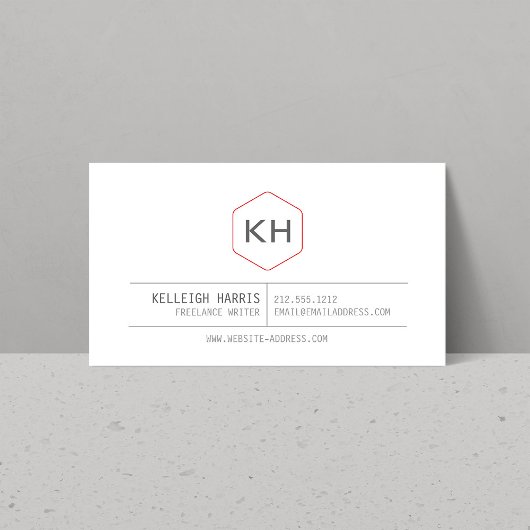 グレーシンプル/赤のヴィンテージモノグラムのロゴ 名刺