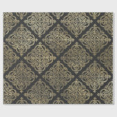 グレージとゴールドのヴィンテージ・ダマスク ラッピングペーパー (フラット)