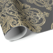 グレージとゴールド ヴィンテージ ダマスク ラッピングペーパー (ロールコーナー)
