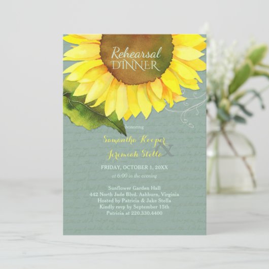 グレージェードサンフラワー結婚のリハーサルディナー 招待状 (スタンド正面)