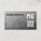 グレージオメトリメッシュパターンQRコードモノグラム 名刺 (正面)