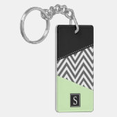 グレージグザグレイ、グレーシェブロン、ミント、モノグラム キーホルダー (正面左)