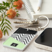 グレージグザグレイ、グレーシェブロン、ミント、モノグラム キーホルダー (正面右)