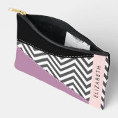 グレージグザグレイ、グレーシェブロン、紫、あなたの名前 アクセサリーポーチ (見開き)