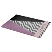 グレージグザグレイ、グレーシェブロン、紫、あなたの名前 カッティングボード (角)