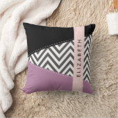 グレージグザグレイ、グレーシェブロン、紫、あなたの名前 クッション (ブランケット)