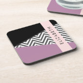 グレージグザグレイ、グレーシェブロン、紫、あなたの名前 コースター (左側)