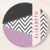 グレージグザグレイ、グレーシェブロン、紫、あなたの名前 コースター (正面)