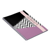 グレージグザグレイ、グレーシェブロン、紫、あなたの名前 ノートブック (右側)