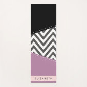 グレージグザグレイ、グレーシェブロン、紫、あなたの名前 ヨガマット (正面)