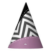 グレージグザグ、グレーシェブロン、ジグザグパターン、紫 パーティーハット (左)