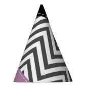 グレージグザグ、グレーシェブロン、ジグザグパターン、紫 パーティーハット (右)
