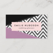 グレージグザグ、グレーシェブロン、ジグザグパターン、紫 名刺 (正面)