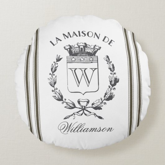 グレージグリーンサックカスタム家紋ラウンドピロー ラウンドクッション (正面)