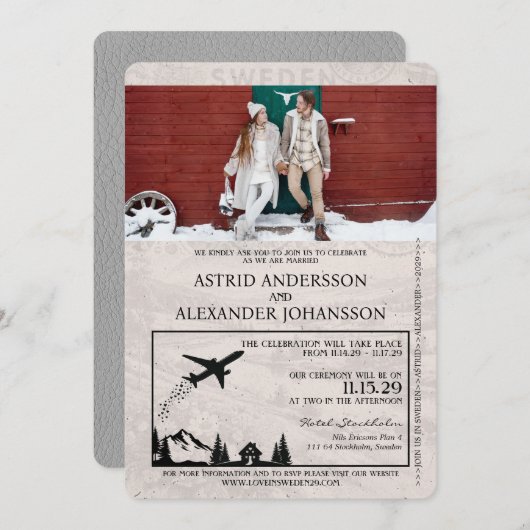 グレースウェーデンパスポート結婚式招待状 招待状 (正面/裏面)