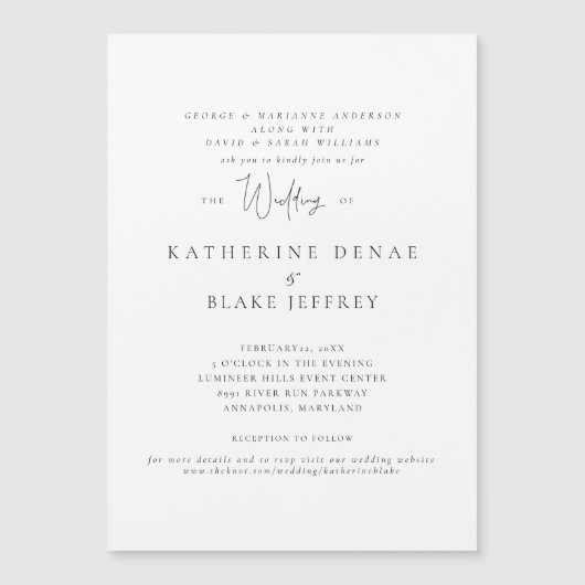 グレースエレガントホワイト結婚式招待状磁石 マグネット招待状 (正面)