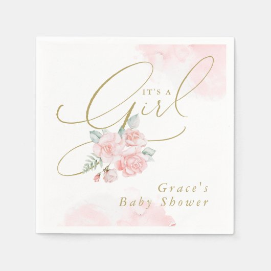 グレースエレガント赤面フローラ女の子の赤ちゃんシャワー スタンダードカクテルナプキン (正面)
