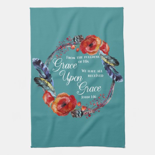 グレースオングレースジョン1:16聖なる書物、 経典 キッチンタオル (縦)