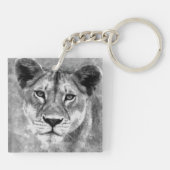 グレースケールの女性のライオンのデジタル芸術 キーホルダー (裏面)