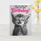グレースケールの縞模様の猫の誕生日カード カード (黄色い花)