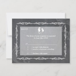 グレースケールシーホースビーチ結婚式RSVP 出欠カード