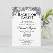 グレースケールバラとグリッターバチュラーパーティ 招待状 (スタンド正面)