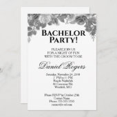 グレースケールバラとグリッターバチュラーパーティ 招待状 (正面/裏面)