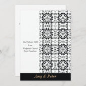 グレースケールフローリッシュ結婚式招待状カード 招待状 (正面/裏面)