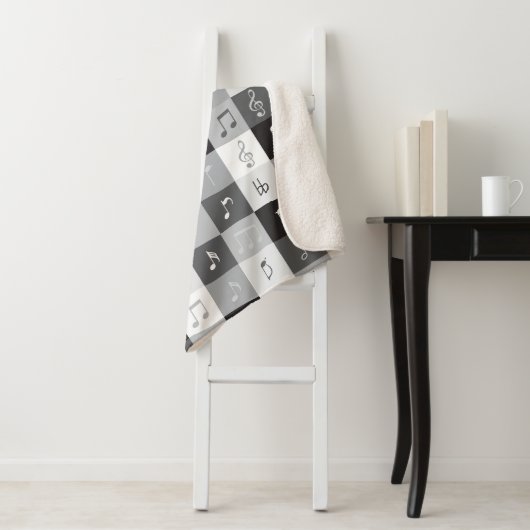 グレースケールミュージックノートパターン シェルパブランケット (インサイチュ)