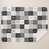 グレースケールミュージックノートパターン シェルパブランケット (正面(横))