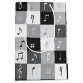 グレースケールミュージックノートパターン ミディアムペーパーバッグ (正面)