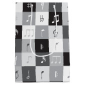 グレースケールミュージックノートパターン ミディアムペーパーバッグ (裏面)