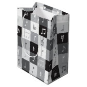 グレースケールミュージックノートパターン ミディアムペーパーバッグ (裏面アングル)