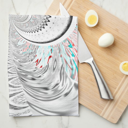 グレースケール万華鏡のように千変万化するパターンアートプリント キッチンタオル (四つ折り)