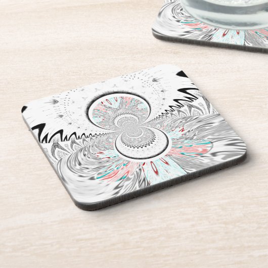 グレースケール万華鏡のように千変万化するパターンアートプリント コースター (左側)