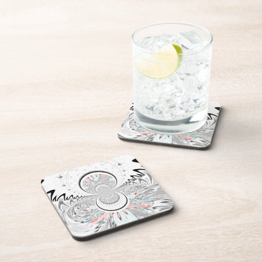 グレースケール万華鏡のように千変万化するパターンアートプリント コースター (右側)